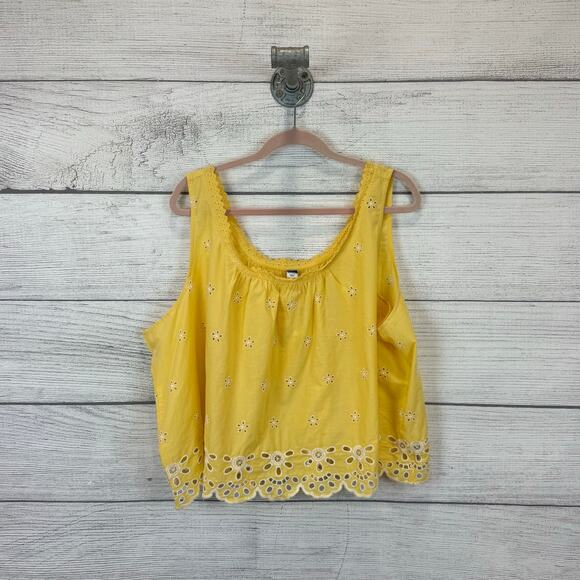 Old Navy Plus Size Yellow & White Eyelet Sleeveless Crop Blouse Size 3X - Picture 1 of 6
